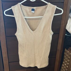 Old Navy Beige Ribbed V-Neck Tank Top